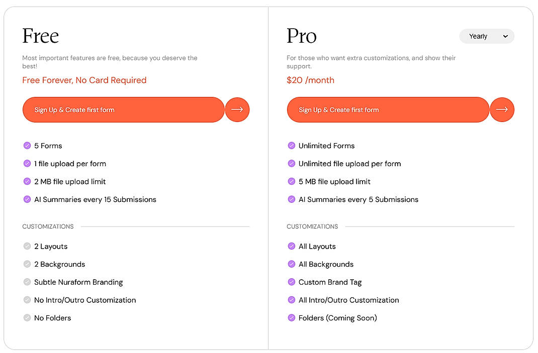 Pricing screenshot
