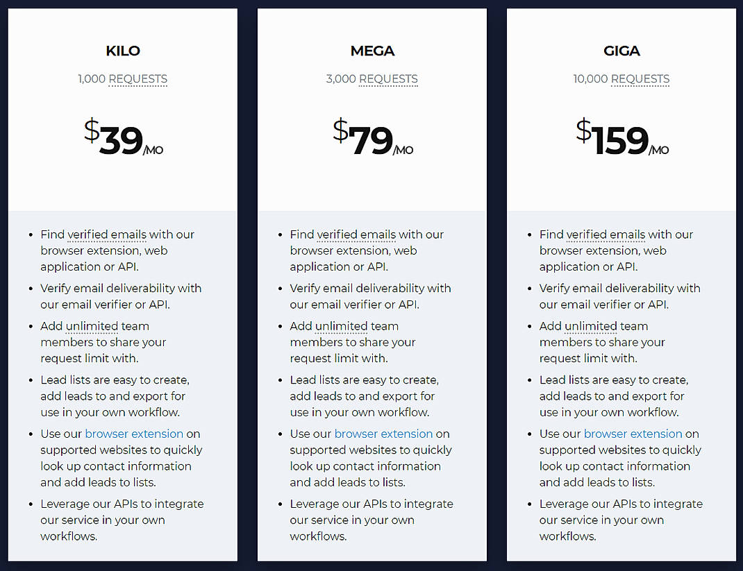 Pricing screenshot