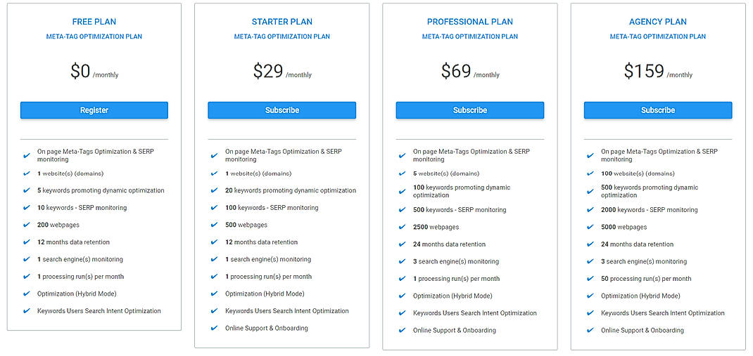 Pricing screenshot