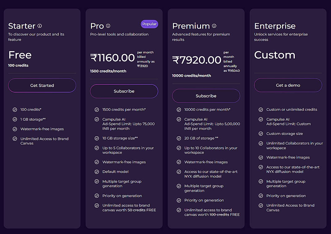Pricing screenshot