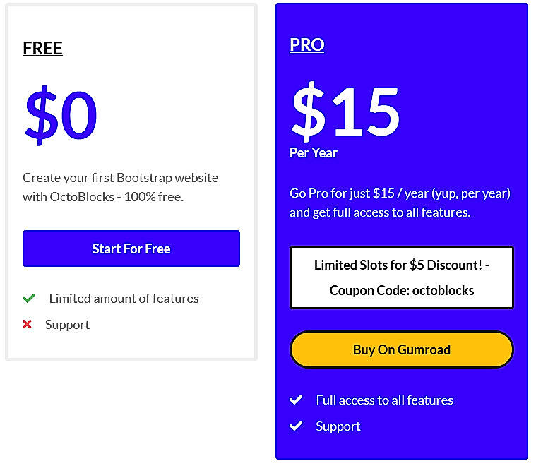 Pricing screenshot