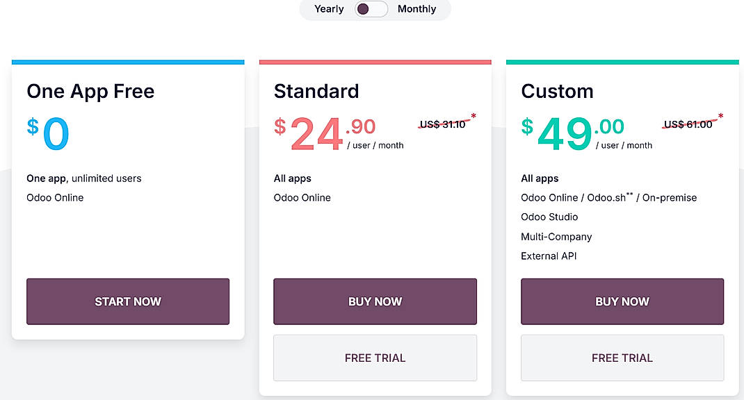 Pricing screenshot