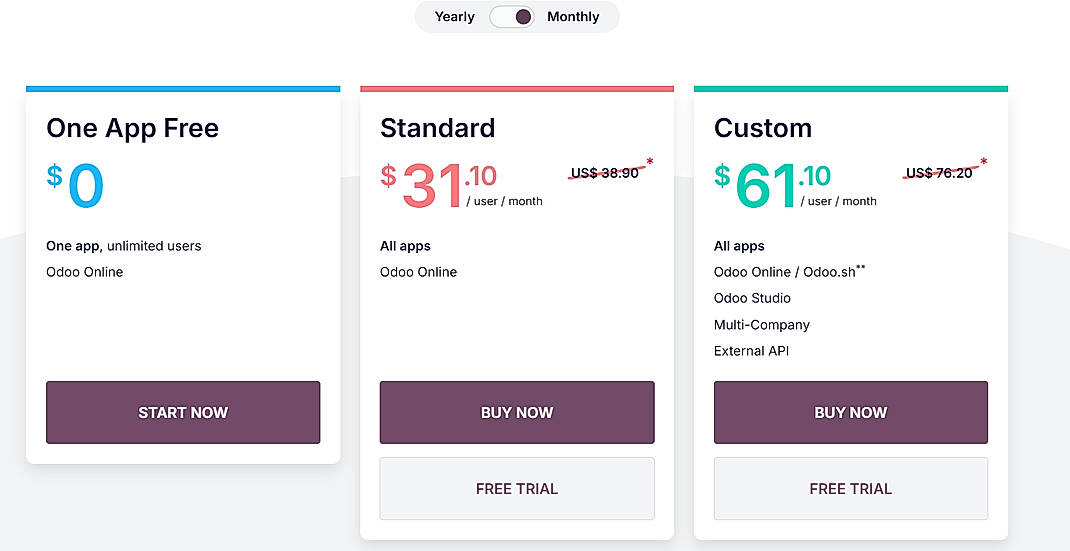 Pricing screenshot