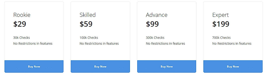 Pricing screenshot
