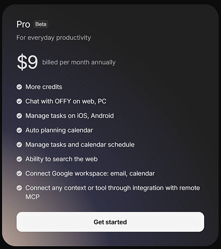 Pricing screenshot