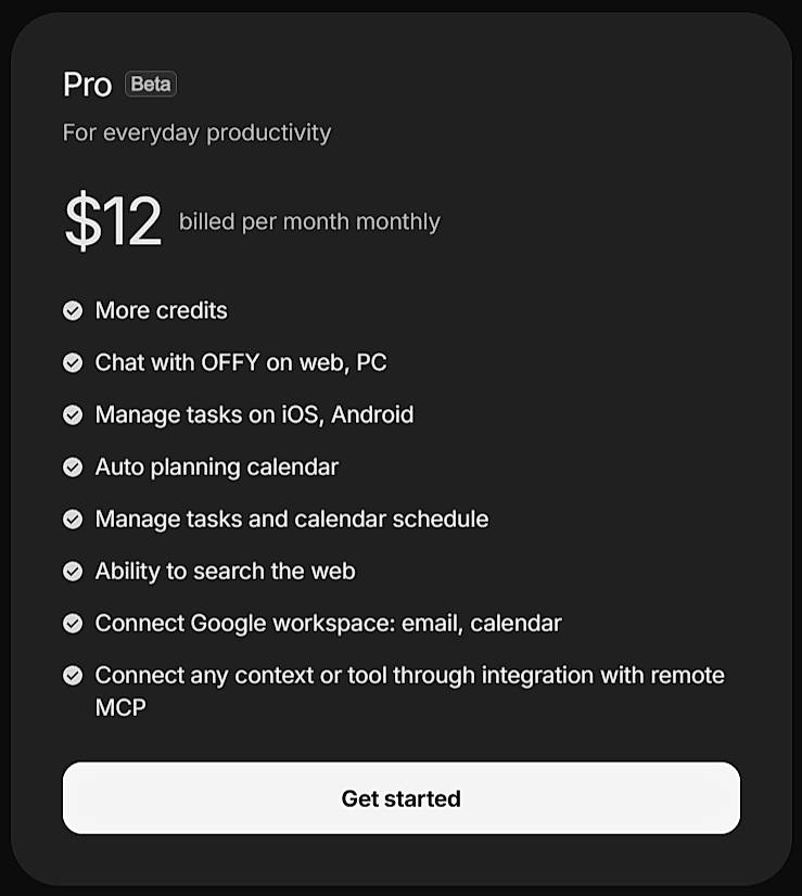 Pricing screenshot