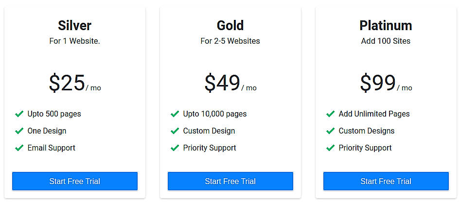 Pricing screenshot