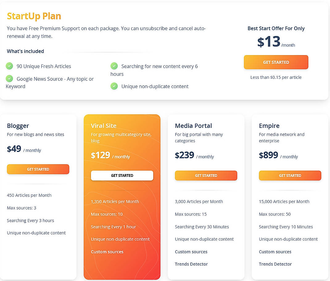 Pricing screenshot