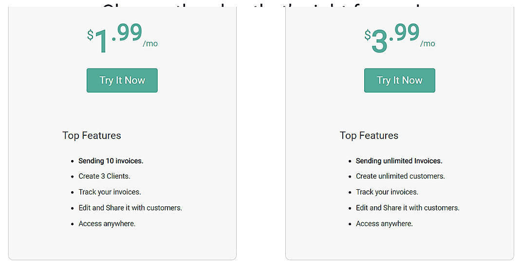 Pricing screenshot