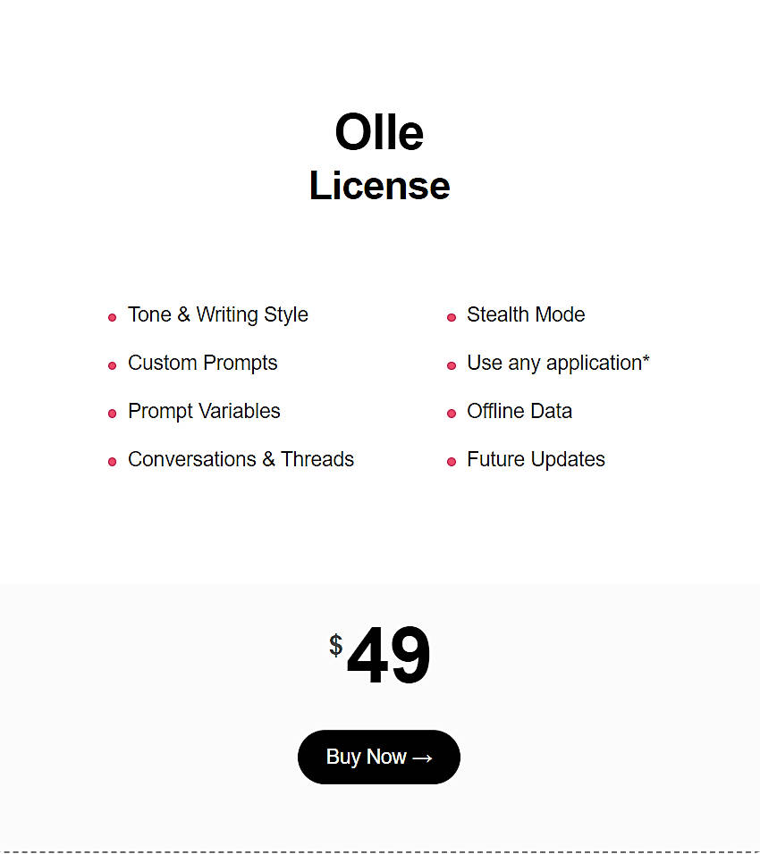 Pricing screenshot