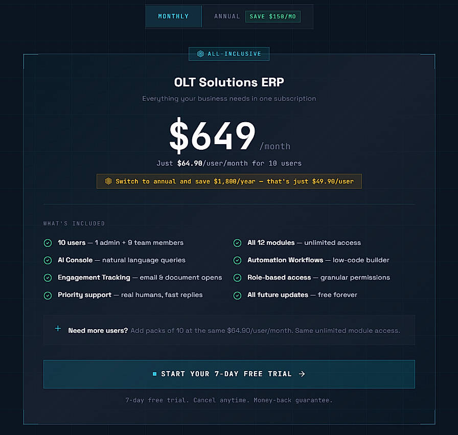 Pricing screenshot
