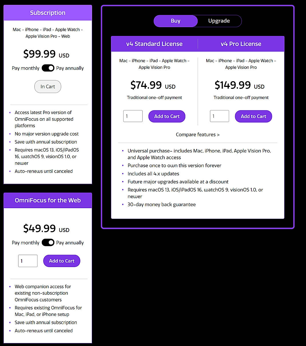 Pricing screenshot