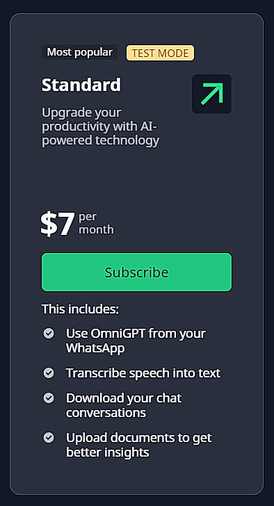 Pricing screenshot