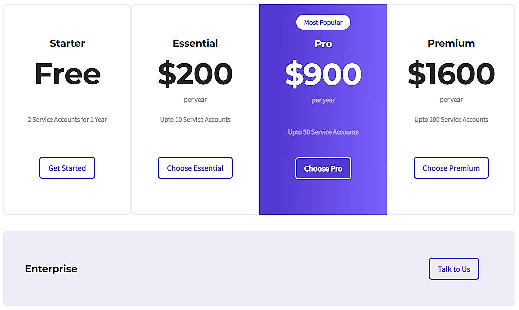 Pricing screenshot