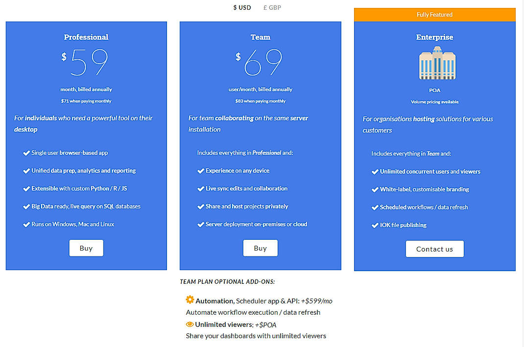 Pricing screenshot