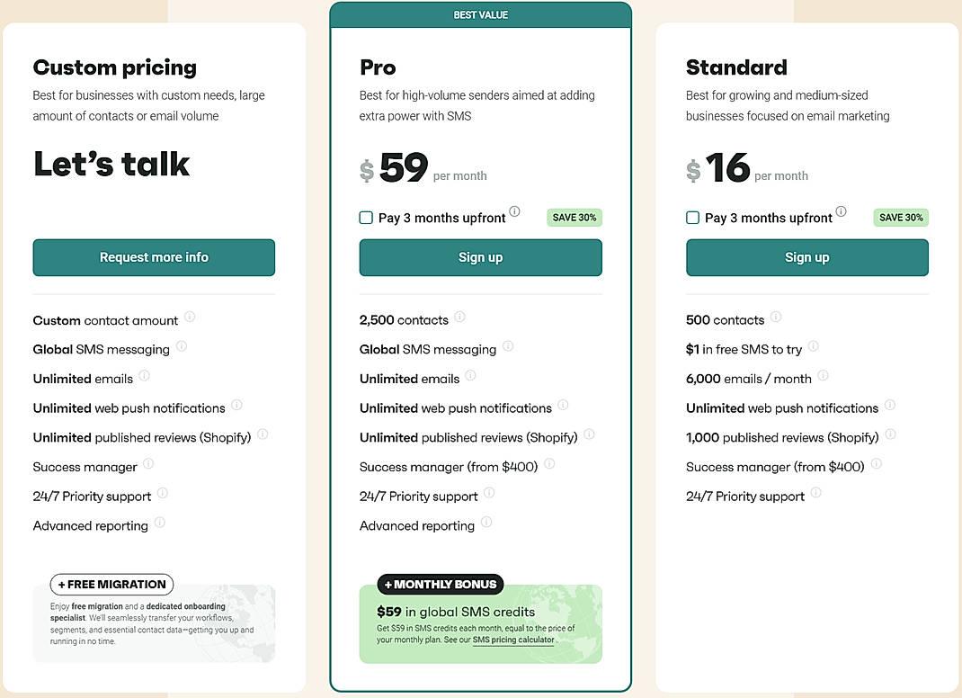 Pricing screenshot