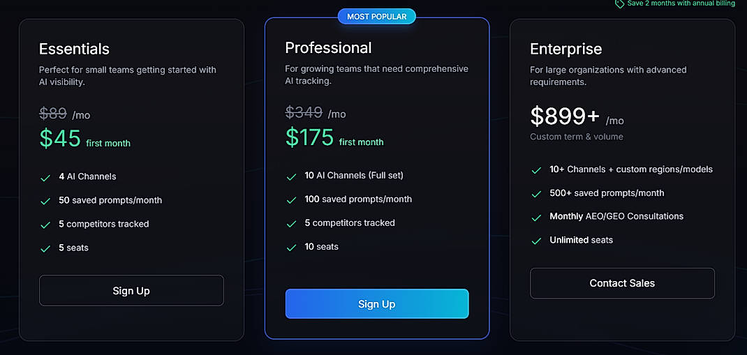 Pricing screenshot