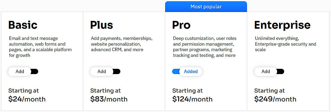 Pricing screenshot