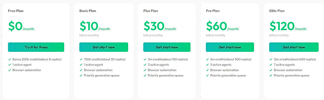 Pricing screenshot