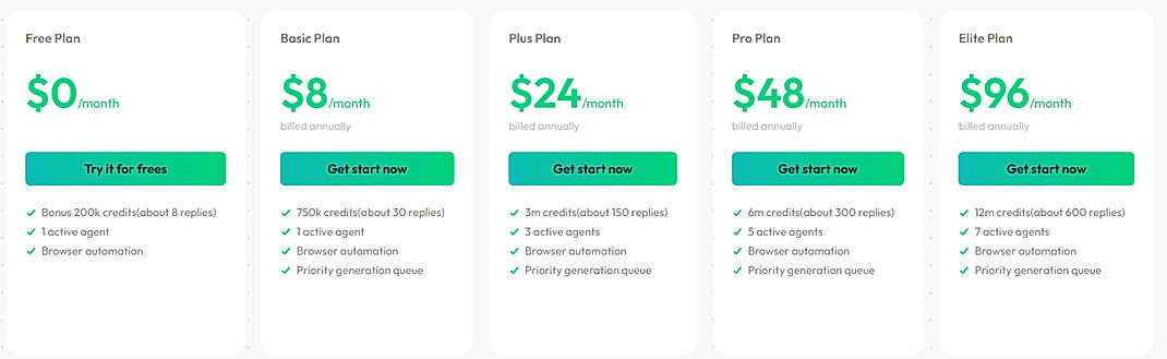 Pricing screenshot