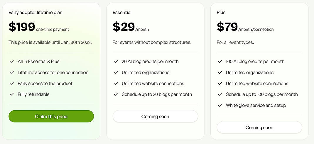 Pricing screenshot