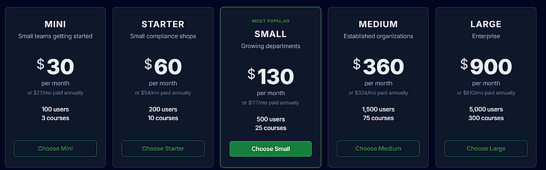 Pricing screenshot