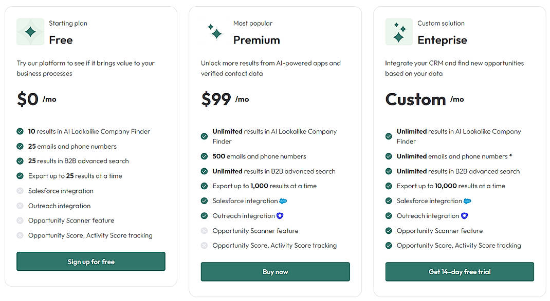 Pricing screenshot
