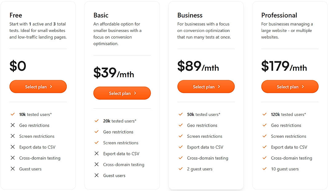 Pricing screenshot