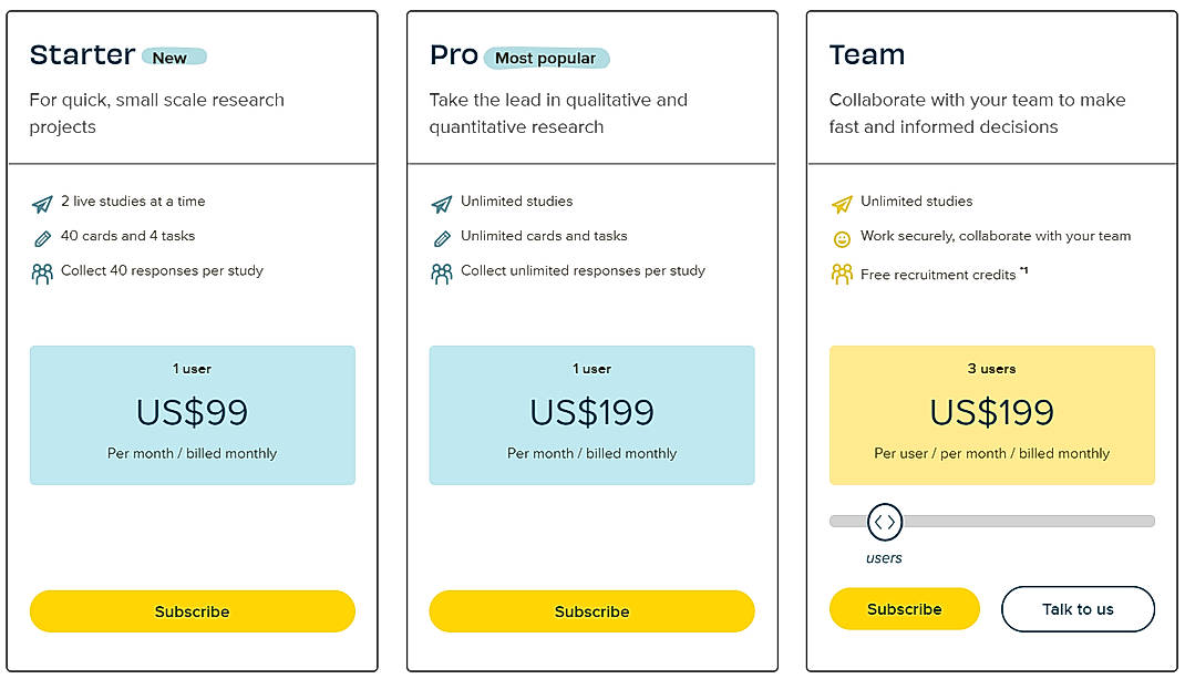 Pricing screenshot