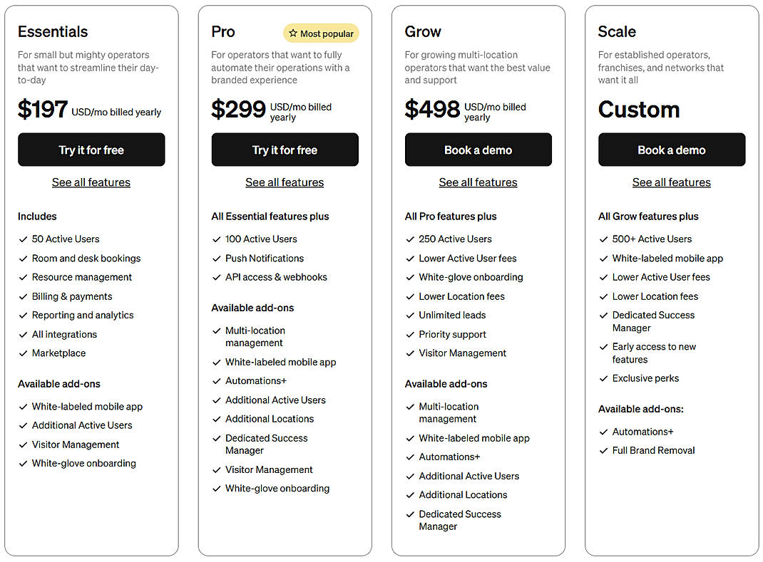 Pricing screenshot