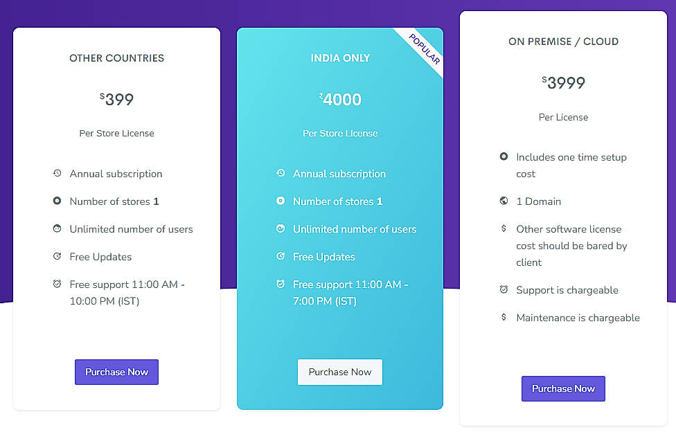 Pricing screenshot
