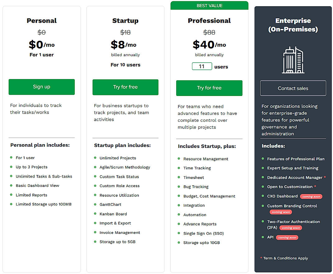 Pricing screenshot