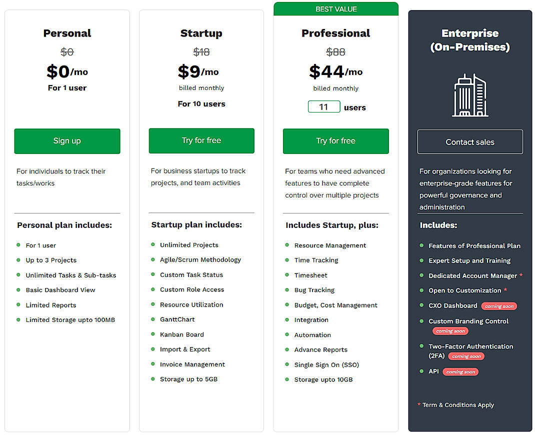 Pricing screenshot
