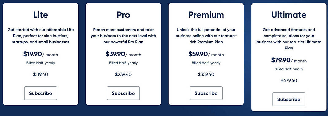 Pricing screenshot