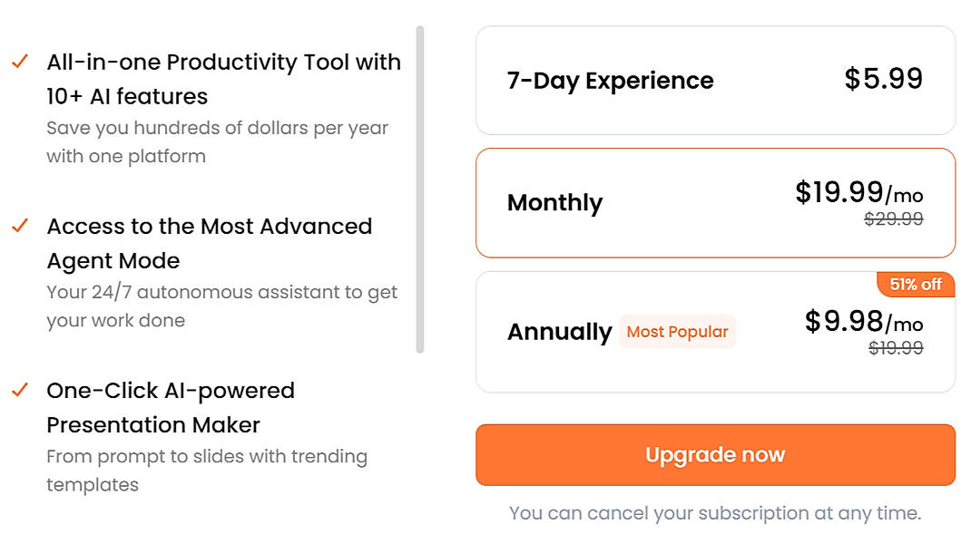 Pricing screenshot