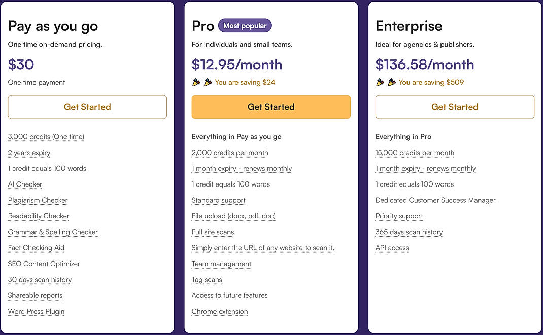 Pricing screenshot