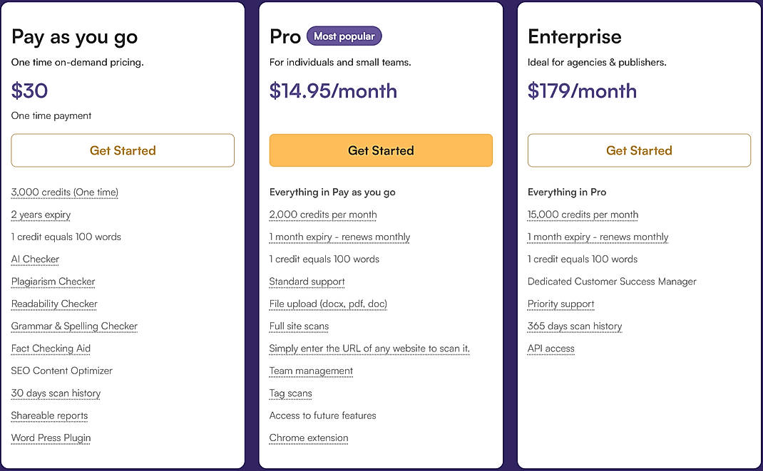 Pricing screenshot