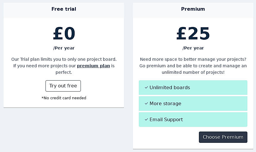 Pricing screenshot