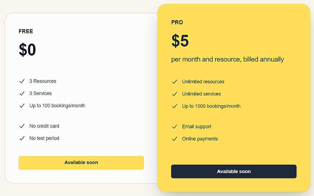 Pricing screenshot