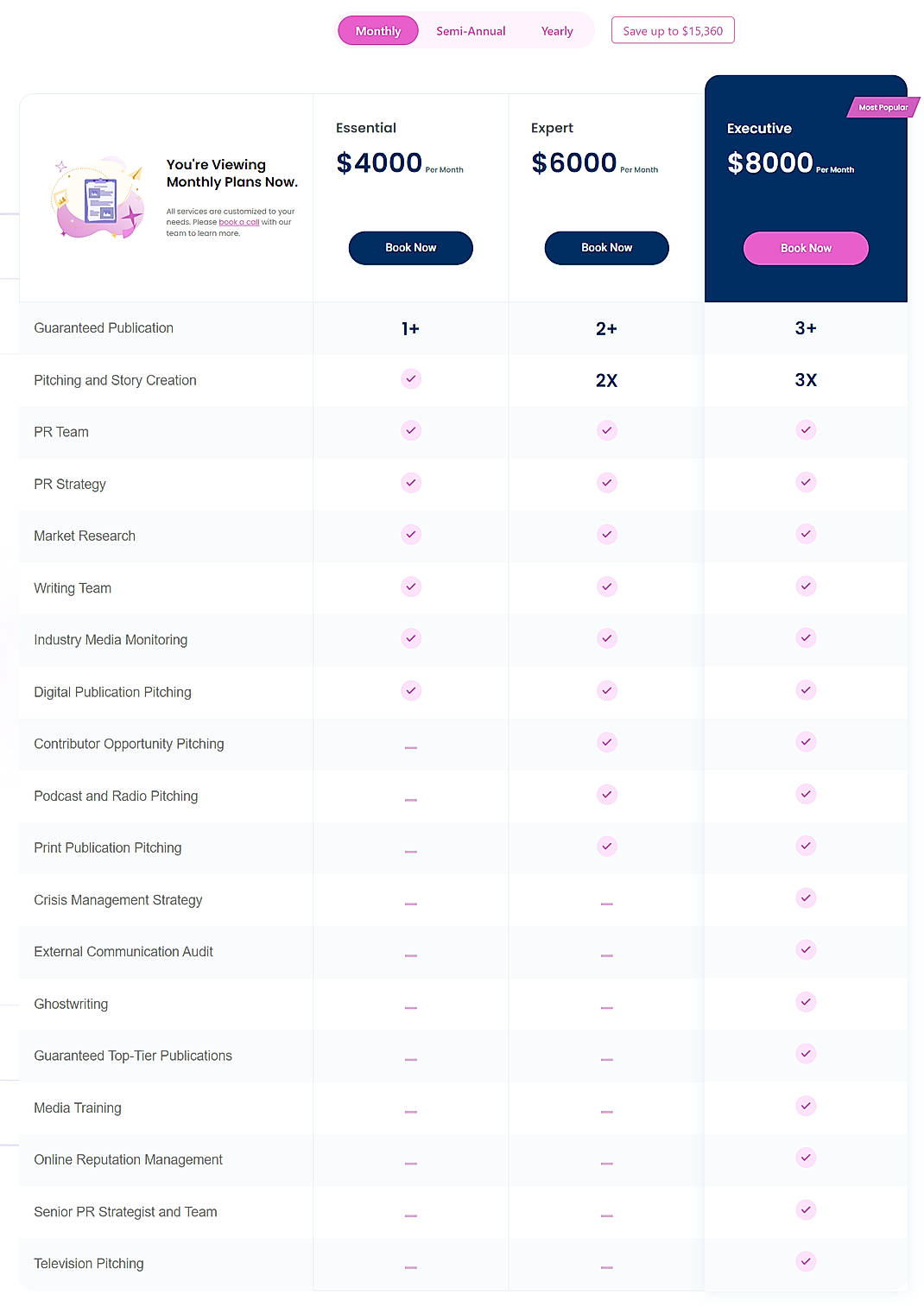 Pricing screenshot