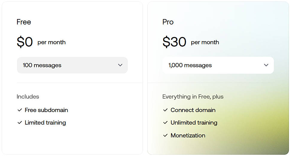 Pricing screenshot