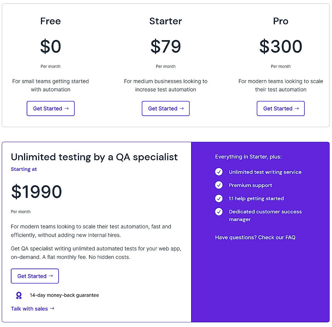 Pricing screenshot