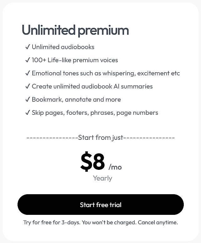 Pricing screenshot