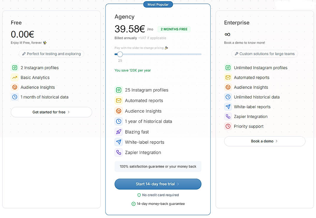Pricing screenshot