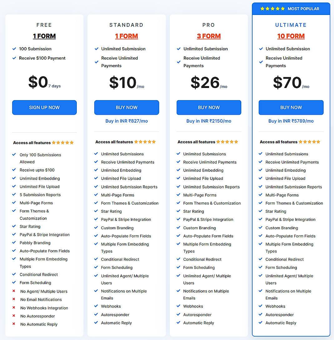 Pricing screenshot
