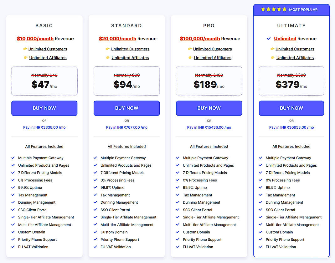 Pricing screenshot