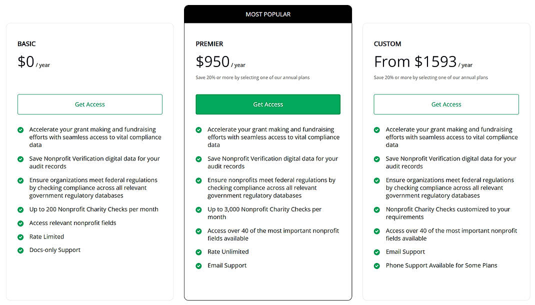Pricing screenshot