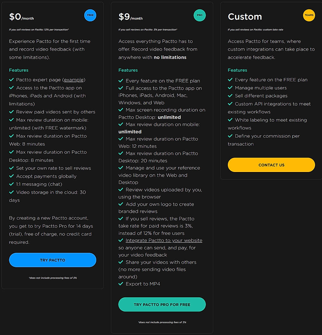 Pricing screenshot
