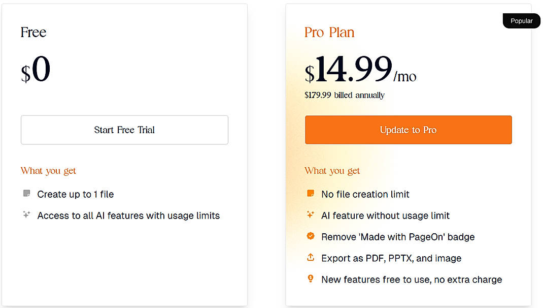 Pricing screenshot
