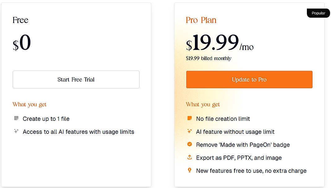 Pricing screenshot